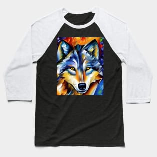 Neo-Impressionistic Wolf Face Baseball T-Shirt